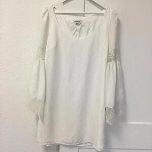 Bebe Elegant White Blouse with Lace Sleeves